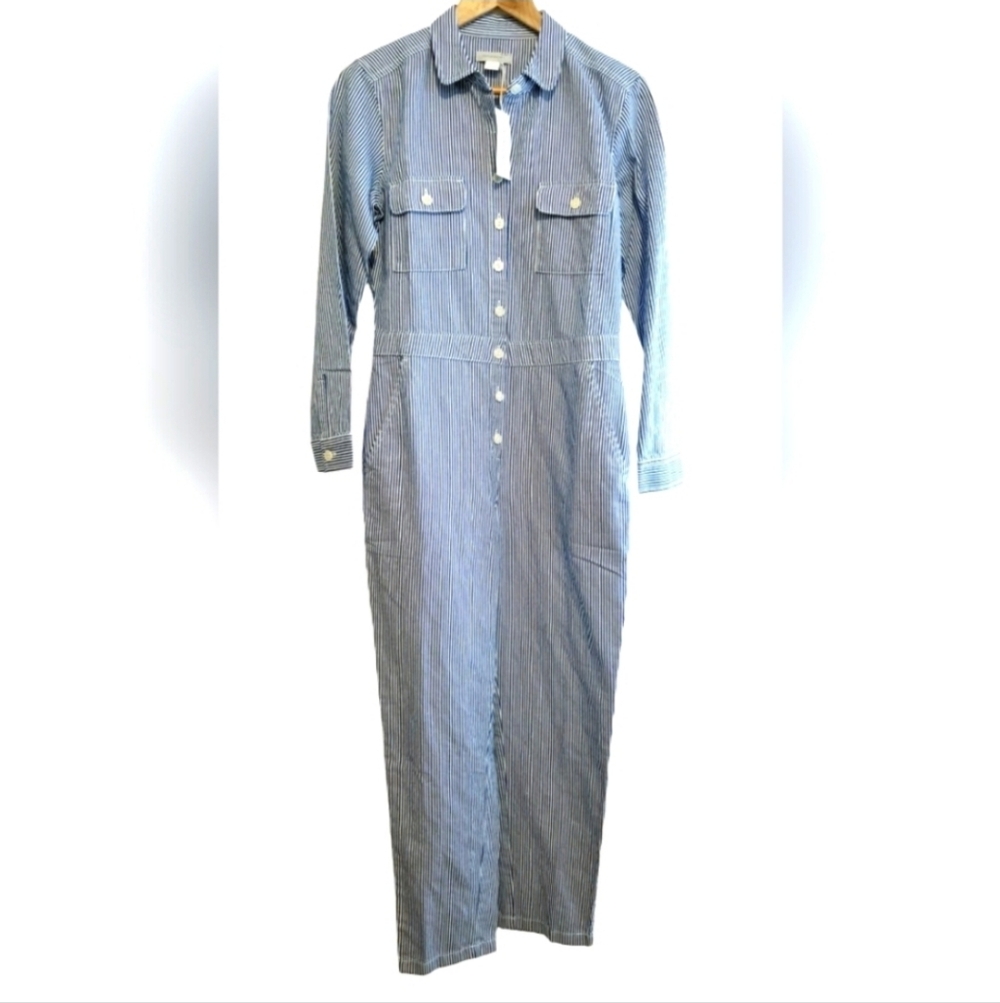 OUTERKNOWN S.E.A Jumpsuit Blue White Stripes Long Sleeve Cotton Linen NWT $198